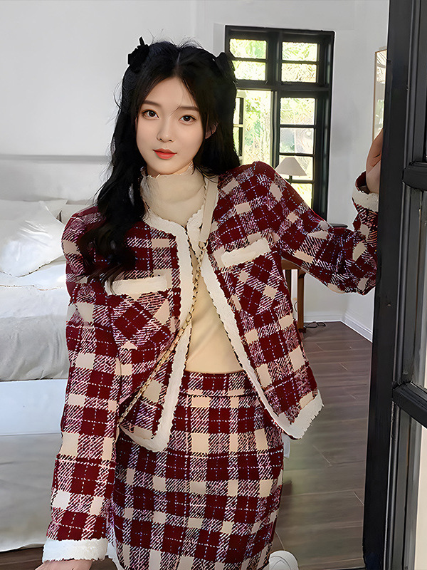 130-320 plus size women's plaid coat skirt suit winter New style slightly fat girl quilted holiday New Year wear 130-320 plus size women's plaid coat skirt suit winter New style slightly fat girl quilted holiday New Year wear