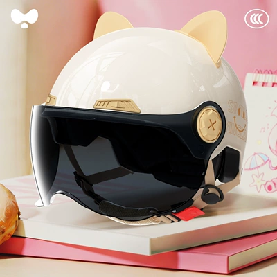 Cute Helmet for Electric Scooters, Women's 3C Certified, All-Season Use, High Aesthetic Value, Electric Motorcycle Safety Helmet for Men (Motosiklet kaskı (dəbilqə)) - 3c-single-lens-white-sun-protection-short-lens-class-a-new-national-standard-one-size-fits-all
