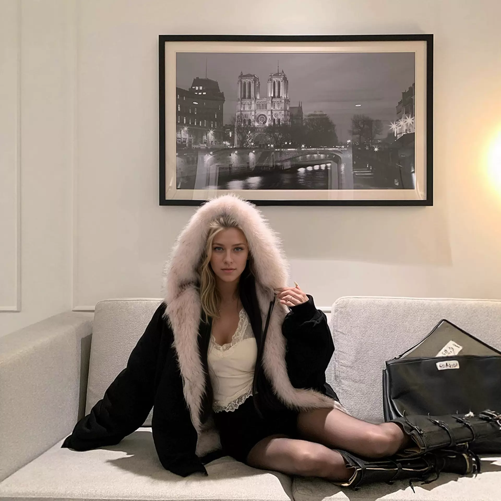 欧美跨境外贸爆款双面穿环保皮草女貂毛保暖座山雕棉服夹克派克服