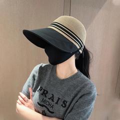 春と夏の女性用の新しいスタイルのつばの長いネットトップひさしキャップ、大きな頭囲、ファッショナブルで多用途の日よけ、アウトドア旅行用日焼け止め帽子