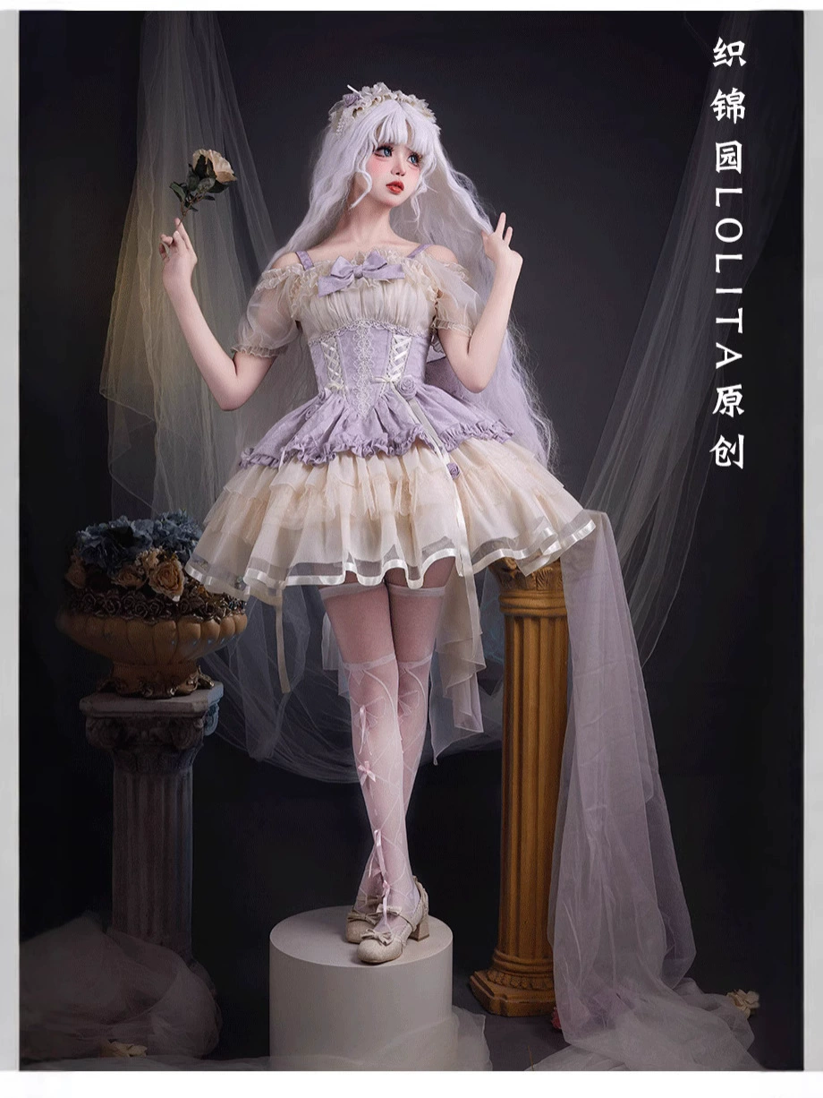 Lolita JSK (Bianyuan) Dance of Time 3.0 — балетный короткий стиль, бантик и розетки, голубой (S–M)