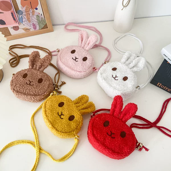Yx Kidsren's Crossbody Bag for Girls 2026 Cute Plush Bunny Shoulder Bag Cartoon Princess Plush Coin Purse