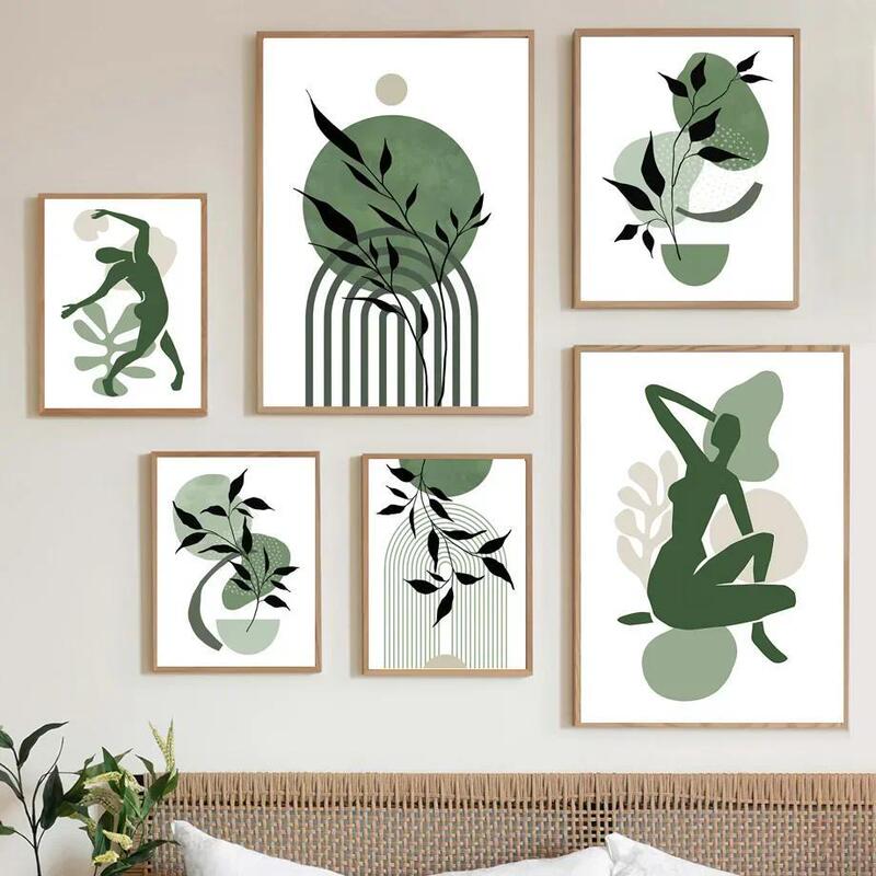 Abstract Bohemian Girl Green Leaf Mural Jit Dropshipping Image Printing Poster Foreign Trade Warehouse Supply Shopee