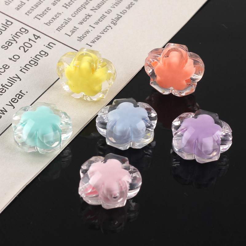 Acrylic Transparent Inner Colored Beads 18mm Five-Petal Flower Handmade Beaded Hair Rope Mobile Phone Chain Jewelry Accessories Wholesale