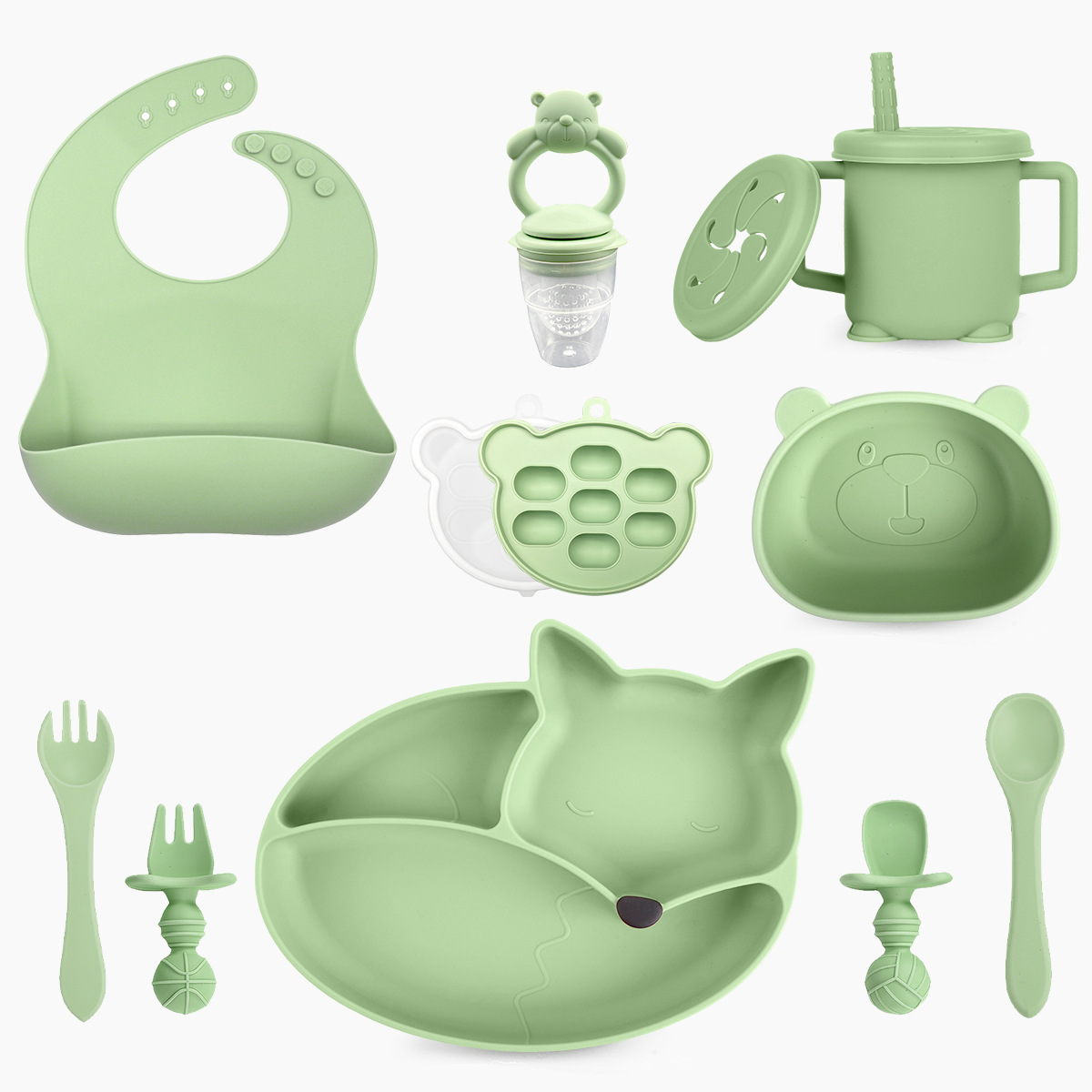 Nuevo producto Bandeja de mesa dividida para bebés Tazón de complementos alimenticios de silicona tipo ventosa Zorro de alimentación autónomo Juego de vajilla para bebés y niños