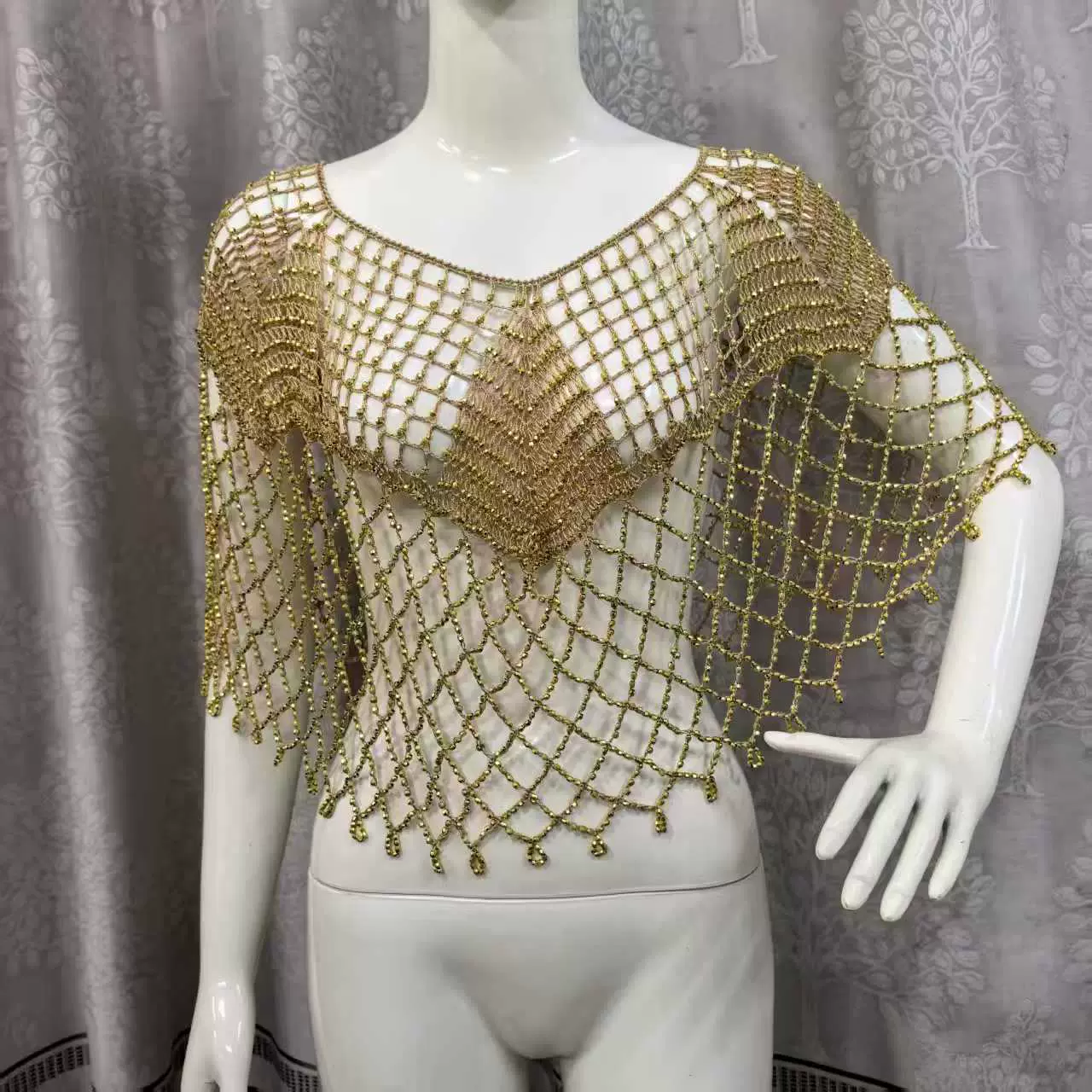 2021新款潮汕手钩花礼服配饰披肩斗篷沙滩围巾冰丝线防晒衣五角巾