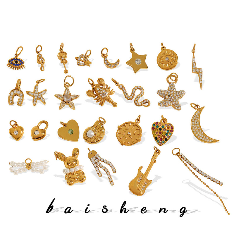 Ins Style DIY Exquisite Retro High-End Gold-Plated Niche Trendy Diamond Heart Five-Pointed Star Moon Necklace Pendant