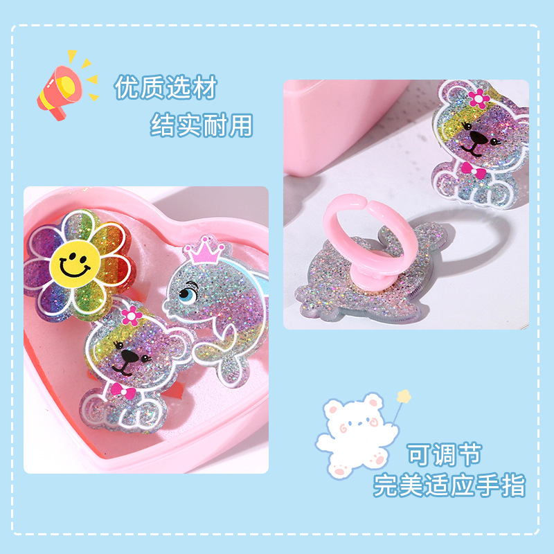 Nuevo anillo para niños sirena anillo para niños una caja de anillos de joyas para niñas juego de juguetes para niñas