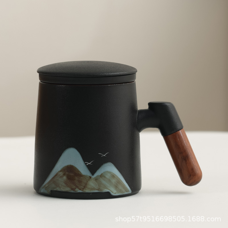 Taza de cerámica Jiangshan set de regalo de taza de marca de filtro de taza de agua de negocios de talla LOGO publicidad al por mayor