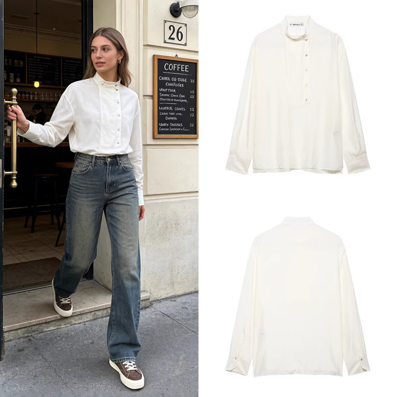 Z Brand Foreign Trade Cross-Border European and American Style Women's Clothing 2026 Spring New Fashion Casual Pure Silk Shirt