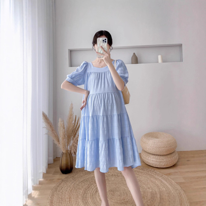 Maternity Wear Summer New Korean Style Internet Celebrity Over-The-Knee Belly-Covering Small Fresh Loose Elegant Pleated Maternity Dress Maternity Wear Summer New Korean Style Internet Celebrity Over-The-Knee Belly-Covering Small Fresh Loose Elegant Pleated Maternity Dress