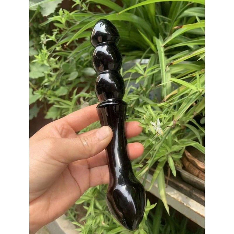 天然黑曜石水晶按摩棒原石雕刻打磨水晶摆件 图 4