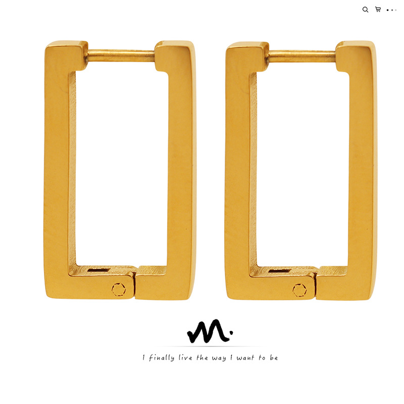 Dongdaemun estilo coreano elegante geométrico marco rectangular pendientes de acero de titanio chapado en oro pendientes versátiles personalizados pendientes simples