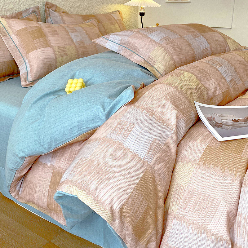 Juego de Ropa de Cama de Algodón Puro Cepillado 2024, Juego de Cuatro Piezas con Funda Nórdica, Sábana Bajera Ajustable, Juego de Tres Piezas para Dormitorio, Lujo Ligero de Invierno