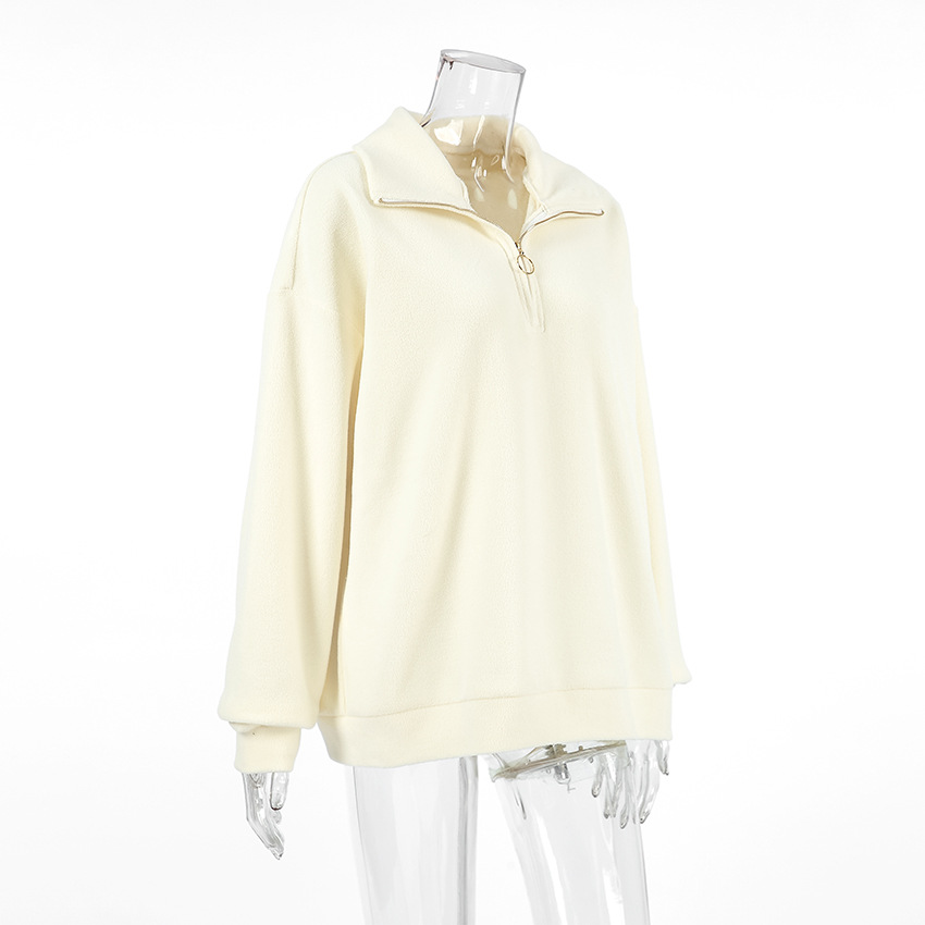 Autumn Winter Lazy Knitted Lamb Cashmere Beige Loose Fitting Casual Pullover All Matching Collared Sports Women Top