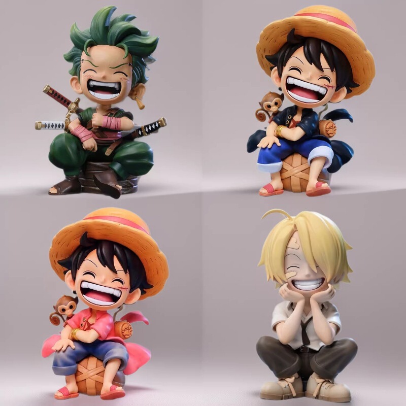 Wholesale One Piece Q-Version Sitting Pose Luffy Zoro Sanji Figurine Trendy Toy Model Decoration