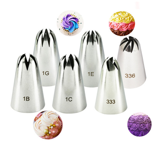 Stainless steel 304 piping tip, 6-teeth, 8-teeth cake cream piping tip, bear, Janet cookie piping tip, large size 1C