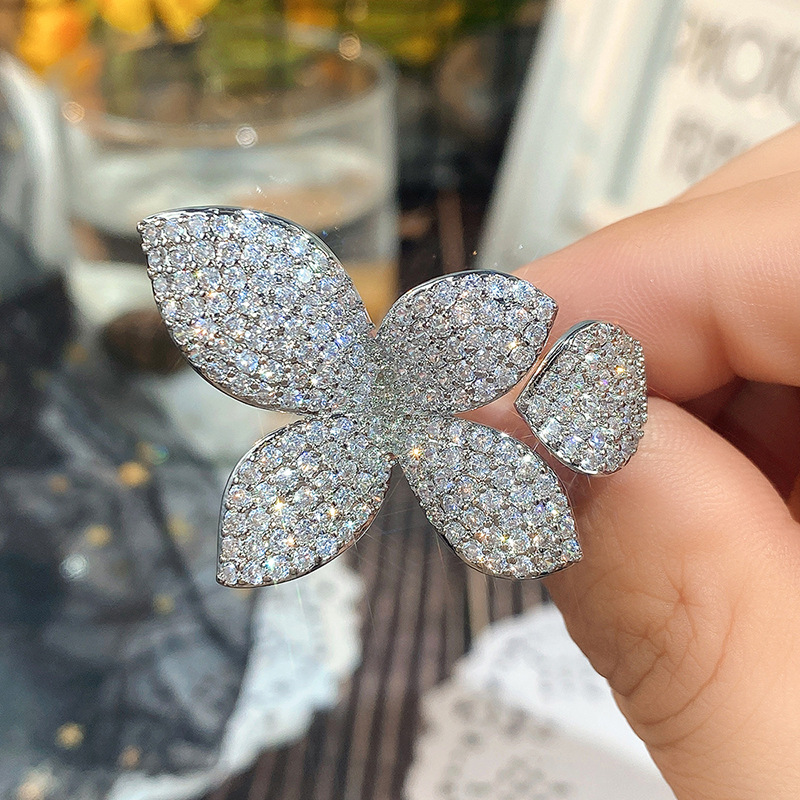 15g Weight Zircon Inlay Material Open Rings Classification One Size Ring Size 1 Piece Quantity Family Gathering, Tea Party Occasion Copper Material Leaf, Flower Pattern Women's Gender Inlay Design Elegant, Streetwear Style Copper Elegant Lady Streetwear Inlay Leaf Flower Zircon Open Rings 7