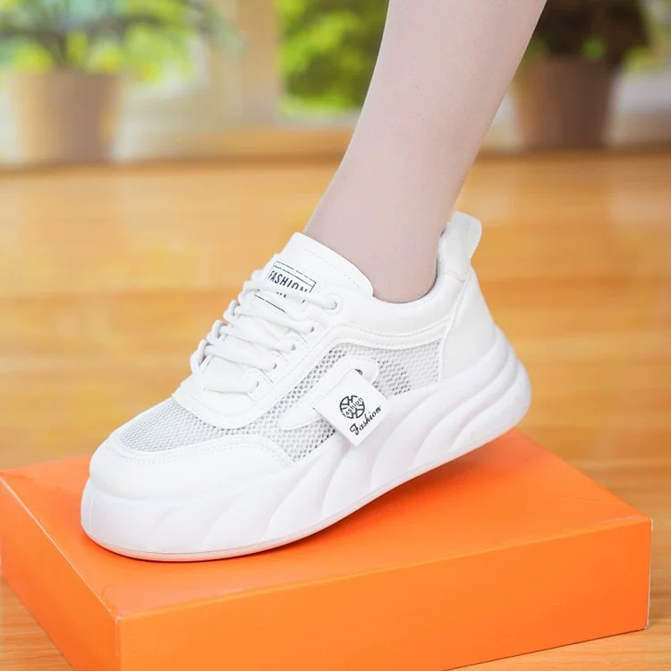 Спотовая летняя сетка дышащая толстая подошва, увеличенные маленькие белые туфли, женские плоские донные, дикие спортивные туфли, повседневная обувь папы