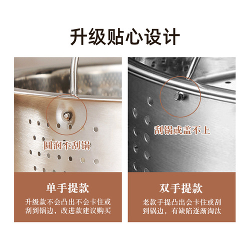 Rice cooker steamer 304 stainless steel household rice cooker steaming rack tray steaming grid with handles and feet grate steamer rice basket