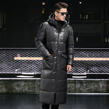 鹅绒羽绒服皮衣男士过膝超长款海宁冬季新款加厚绵羊皮外套连帽