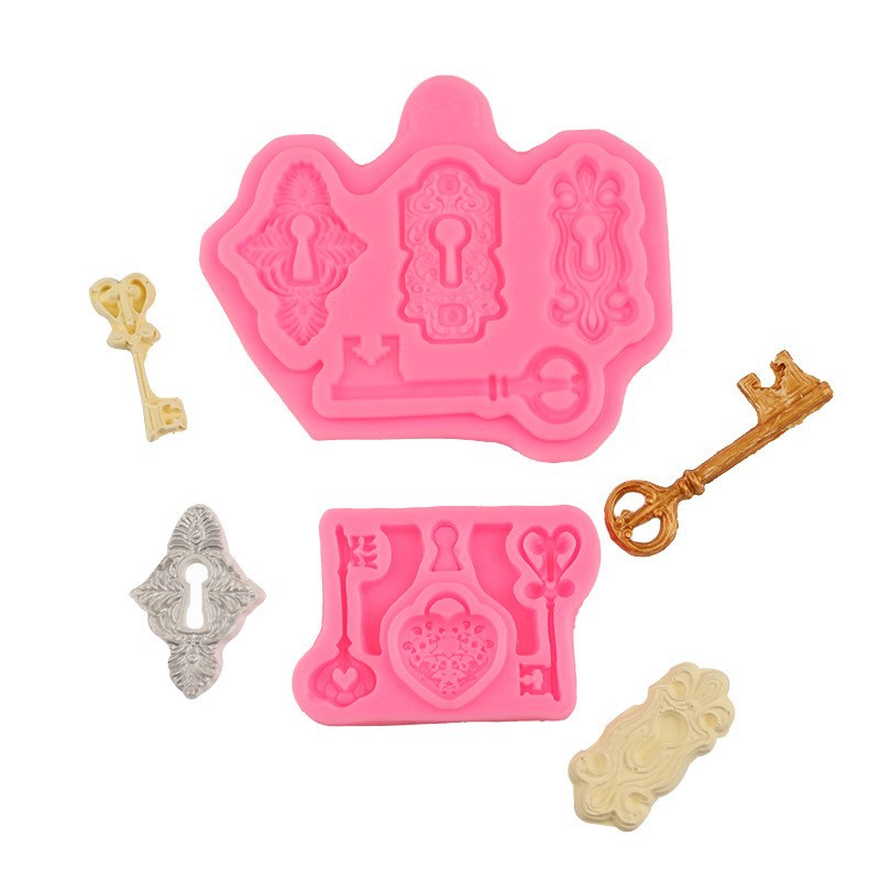 Retro en relieve clave silicona fondant DIY molde hecho a mano pastel de chocolate epoxi decoración Accesorios