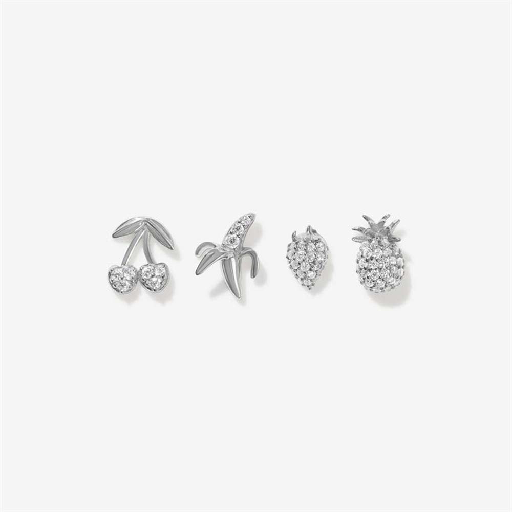 Vente En Gros Ensemble De Boucles D&#39;oreilles En Alliage Diamant Cerise Ananas Banane Nihaojewelry display picture 4