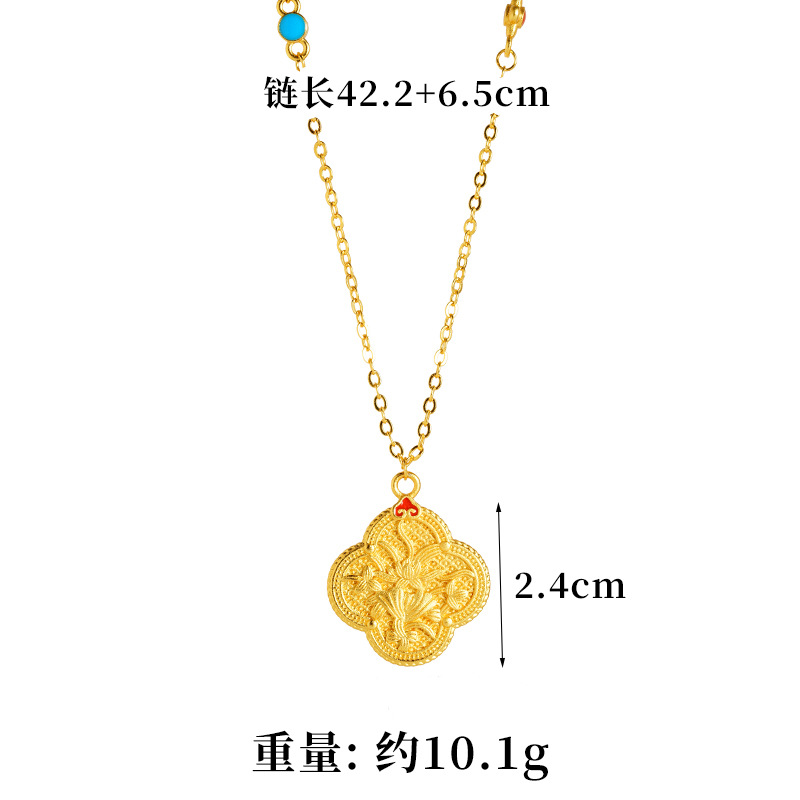 Nueva pulsera de oro de arena china, esmalte, collar de flores de cuatro hojas