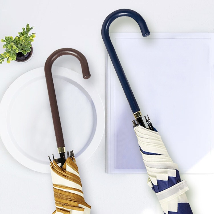 Japanese-Style Minimalist Semi-Automatic Dual-Use Umbrella for Students, Lightweight Navy Striped Long-Handle Umbrella, Wholesale in Stock