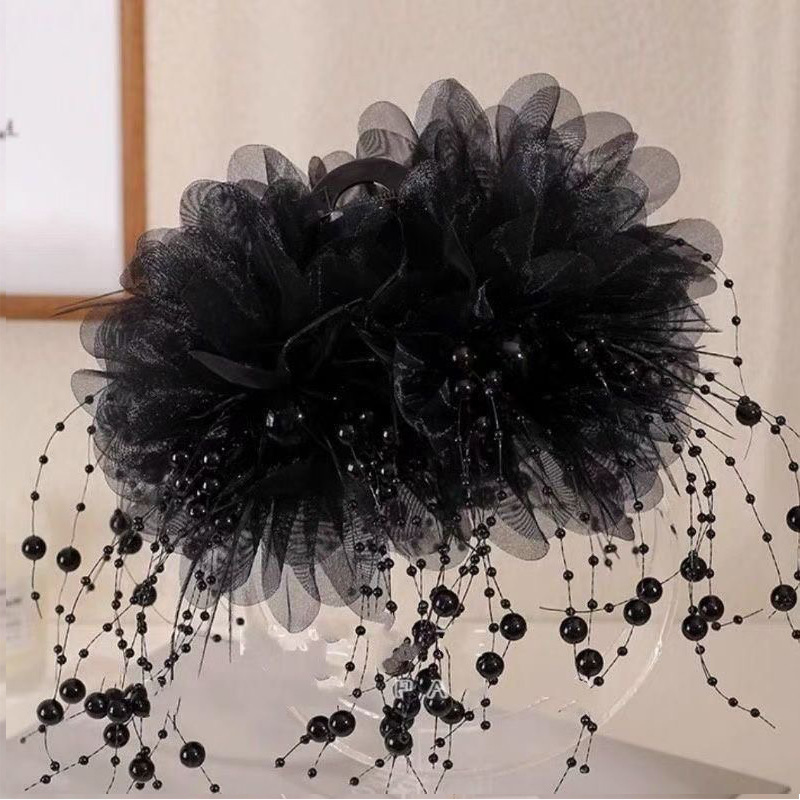 女性用レトロサテンリボンクリップ、ハイエンド、エレガント、ローポニーテールクリップ、後頭部クリップ、ヘアピン|undefined