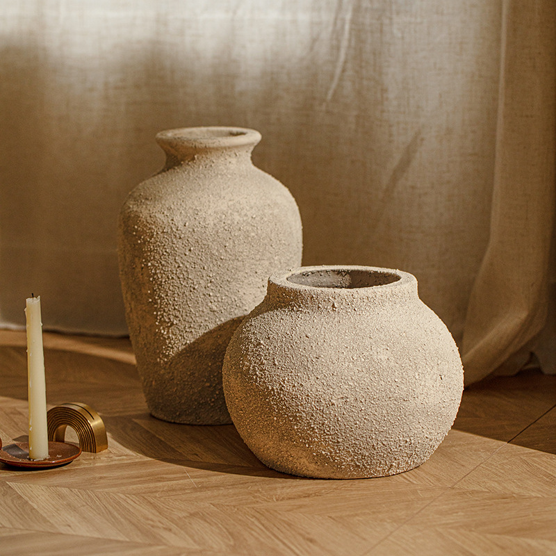 Wabi-Sabi Style Coarse Pottery Pot, Hotel and B&B Decorations, Dry Flower Arrangements, Landscaping, Green Plants, Vases, Home Furnishings, Flower Utensils