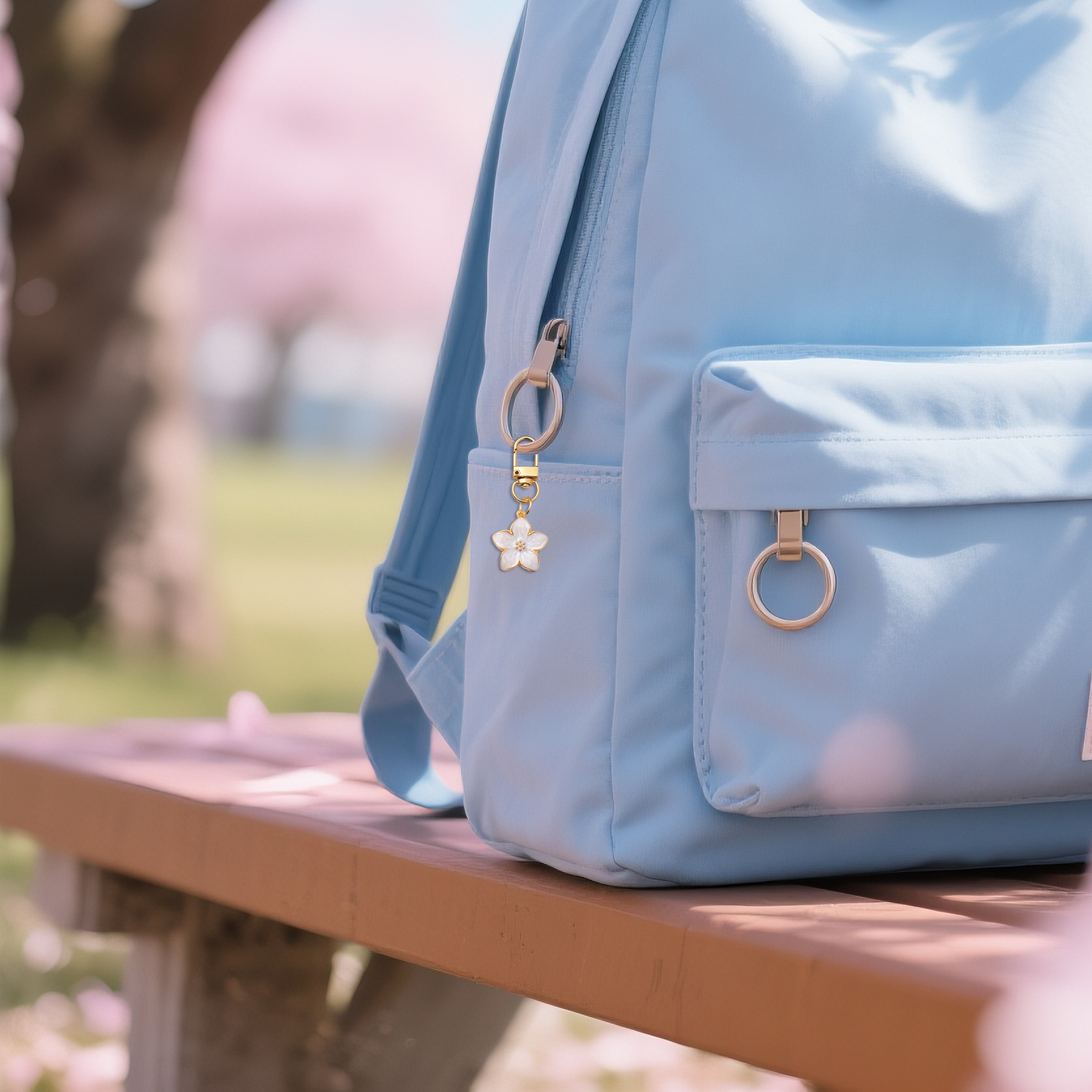 Venta directa de fábrica transfronteriza venta caliente lindo color goteo perla flor de cinco pétalos flor de cerezo llavero colgante de bolsa colgante