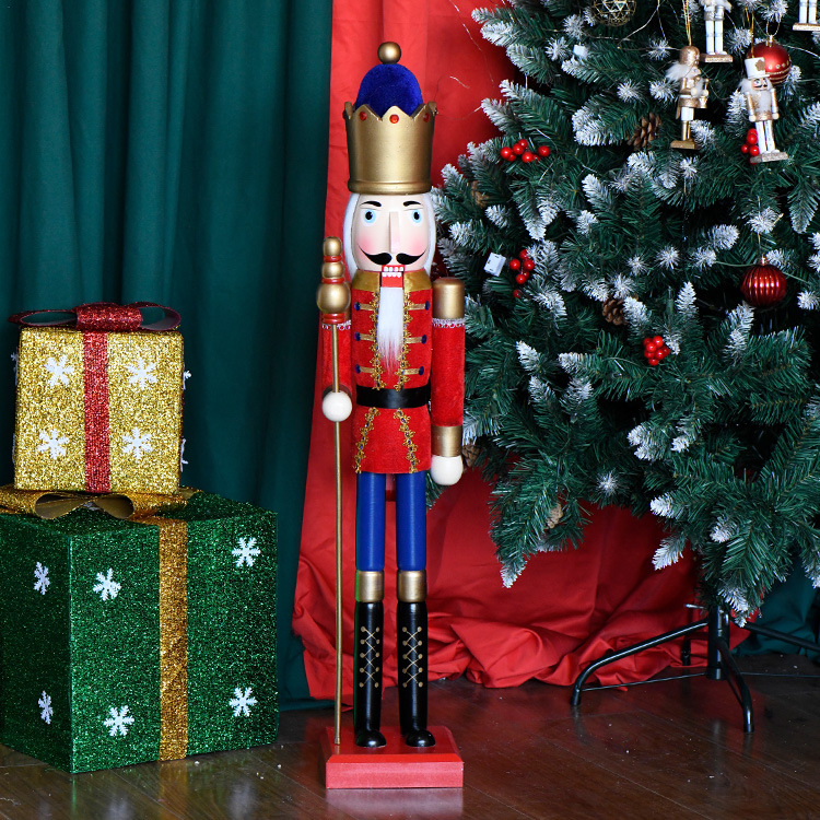 90CM en stock cascanueces marionetas de navidad decoración de la escena del centro comercial rey de nueces artesanías de madera