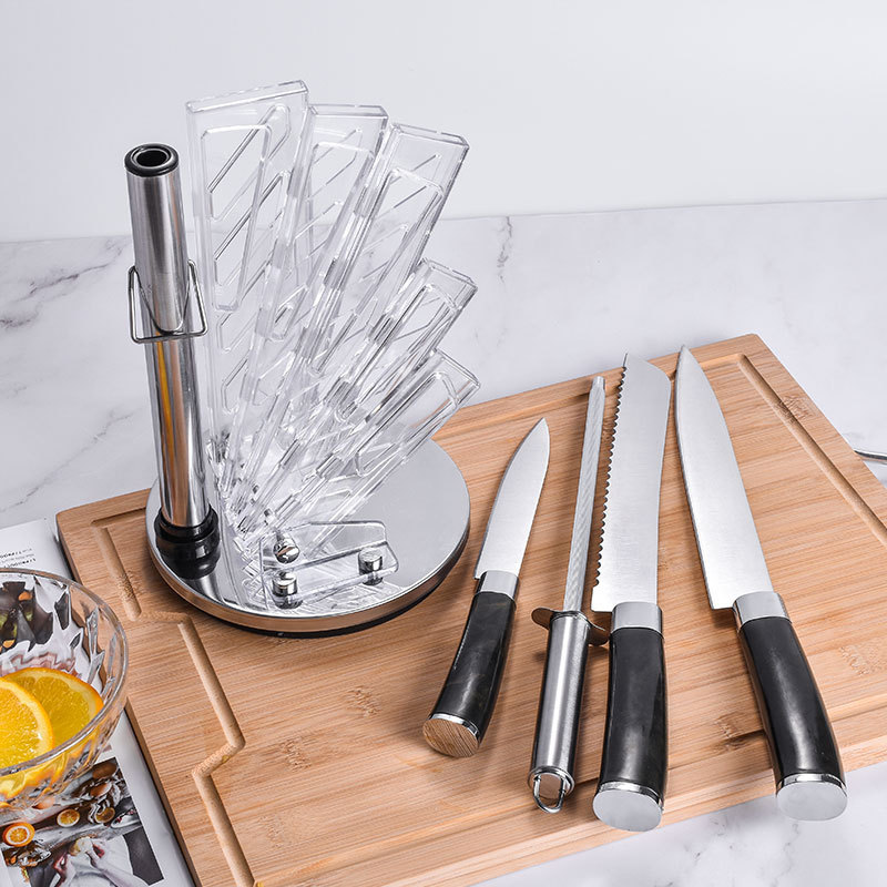 Herramientas de cocina domésticas de acero inoxidable con acrílico que almacena cuchillo de cuchillo de corte de carne