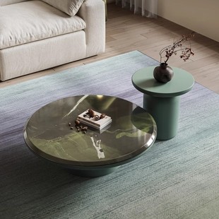 Italian minimalist marble coffee table combination 2024 new living room and home small apartment designer round coffee table table
