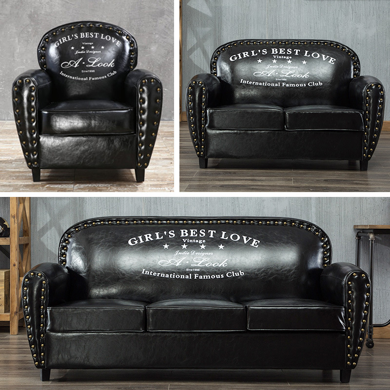 American-Style Vintage Leather Sofa for One, Two, or Three People, Suitable for Bars, Cafes, Tea Houses, Booths, and Small Clothing Stores