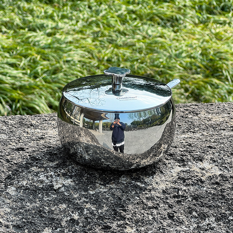 Chockmen Zhuo Deming 18 / 10 acero inoxidable tetrafoil condimento lata caja de azúcar lata de sal condimento tazón con cuchara