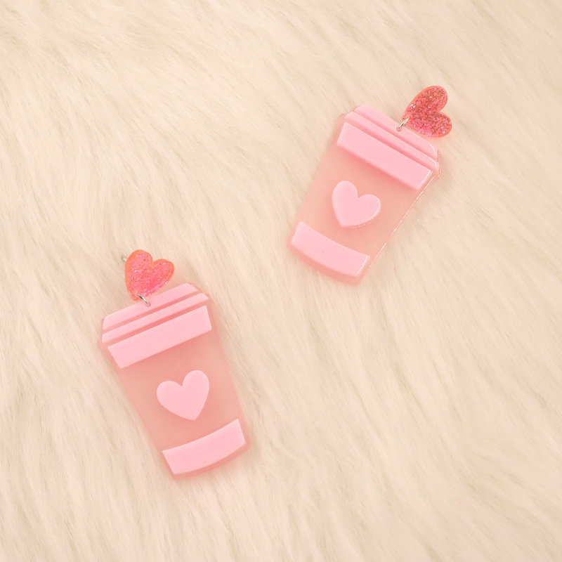 European And American Fashion Personality Creative New Heart Milk Tea Acrylic Earrings display picture 2