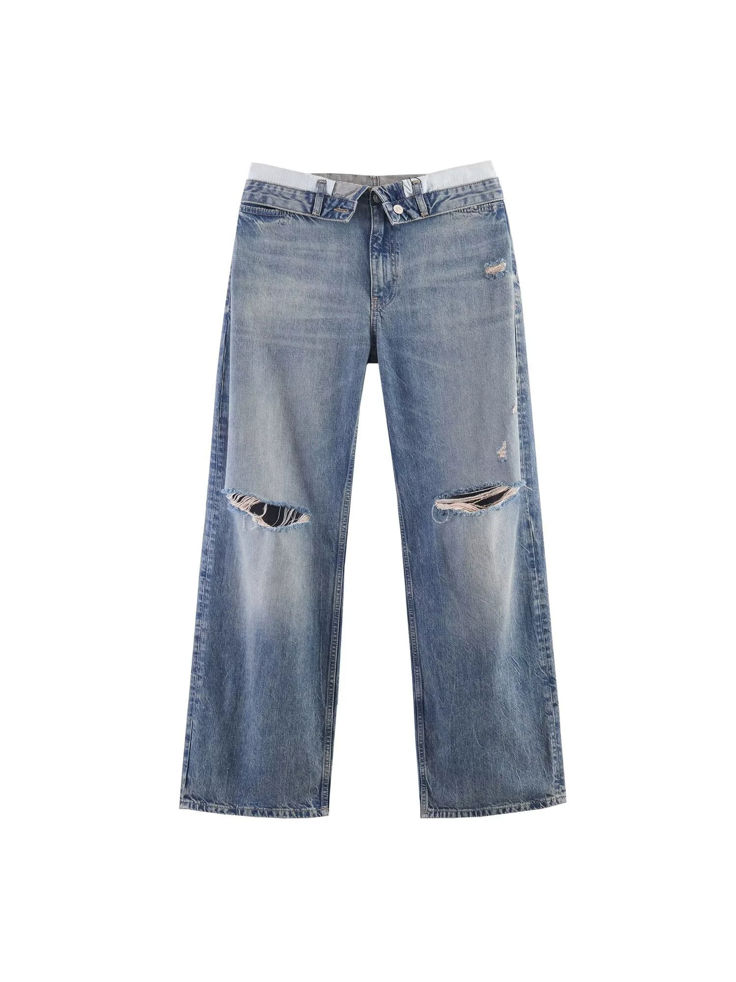 ZA Cross-Border Foreign Trade 2026 Summer New French Retro Fashion Trend Versatile Mid-Waist Cuffed Ripped Jeans