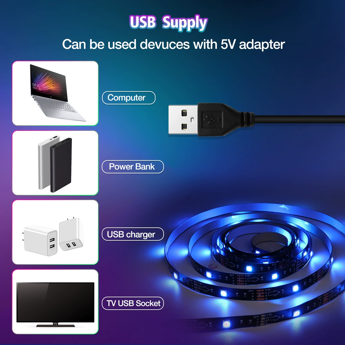 В августе 2021 года новый свет背景 свет интегрированный USB5VTV подсветка атмосфера Bluetooth световая лента набор