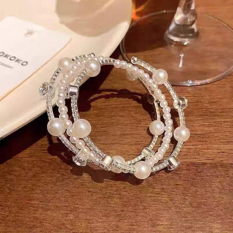 女性用の輝くダイヤモンド多層パールブレスレット、軽い高級感、ニッチ、ハイエンド、絶妙な気質ブレスレット、パーソナライズされたファッショナブルなブレスレット|undefined