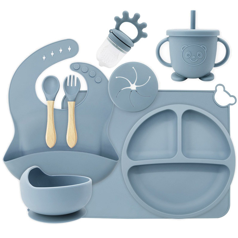 Juego de vajilla de silicona de una pieza, juego de diez piezas, plato de alimentación complementaria para bebés de seis meses, tazón de alimentación independiente para bebés