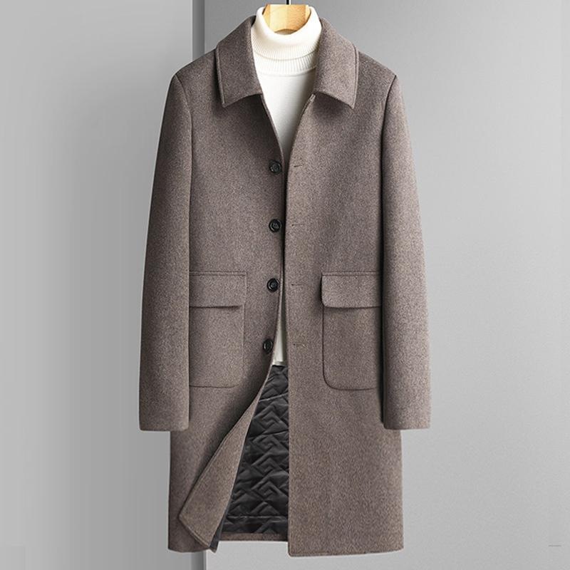 Lapel coat man Spring and autumn season Trend Cashmere overcoat Overknee Mid length version wool Windbreaker men's wear