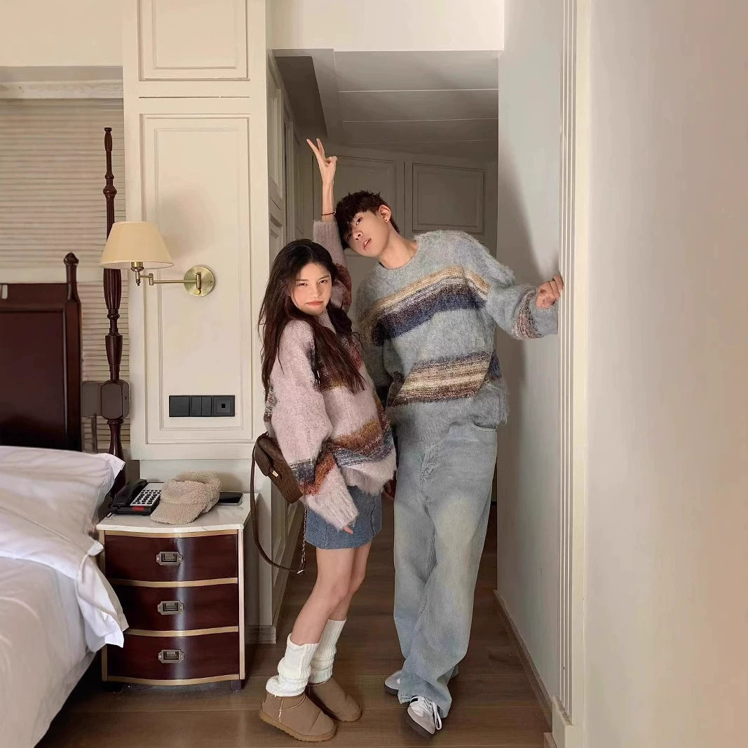 Зимняя нишевая вязаная свитера пуловера для мужчин и женщин