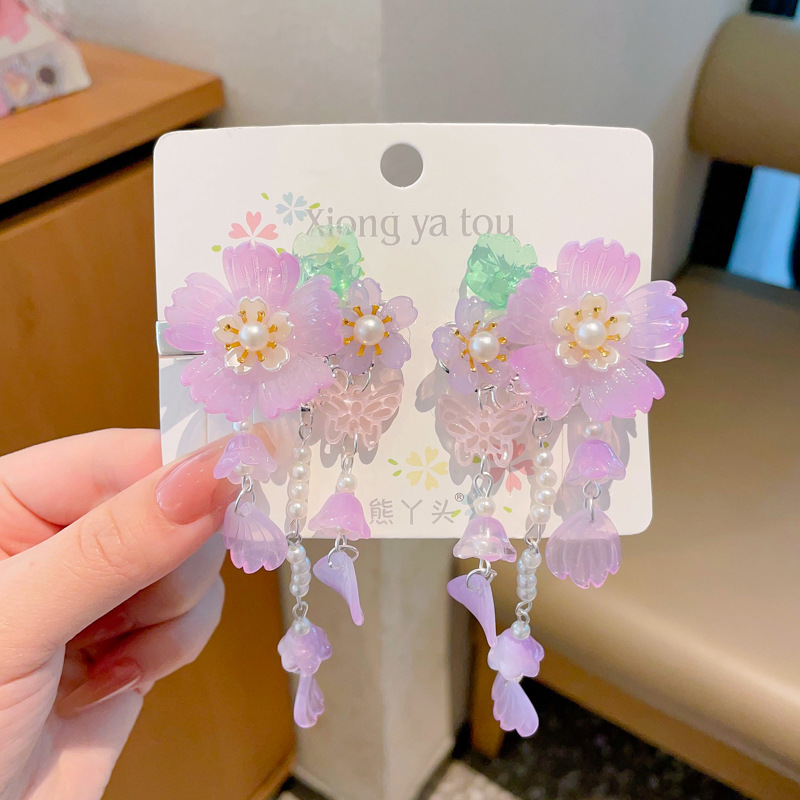 Chica de Hanfu tocado de los niños traje antiguo princesa borla horquilla estilo chino niña paso horquilla clip de pelo