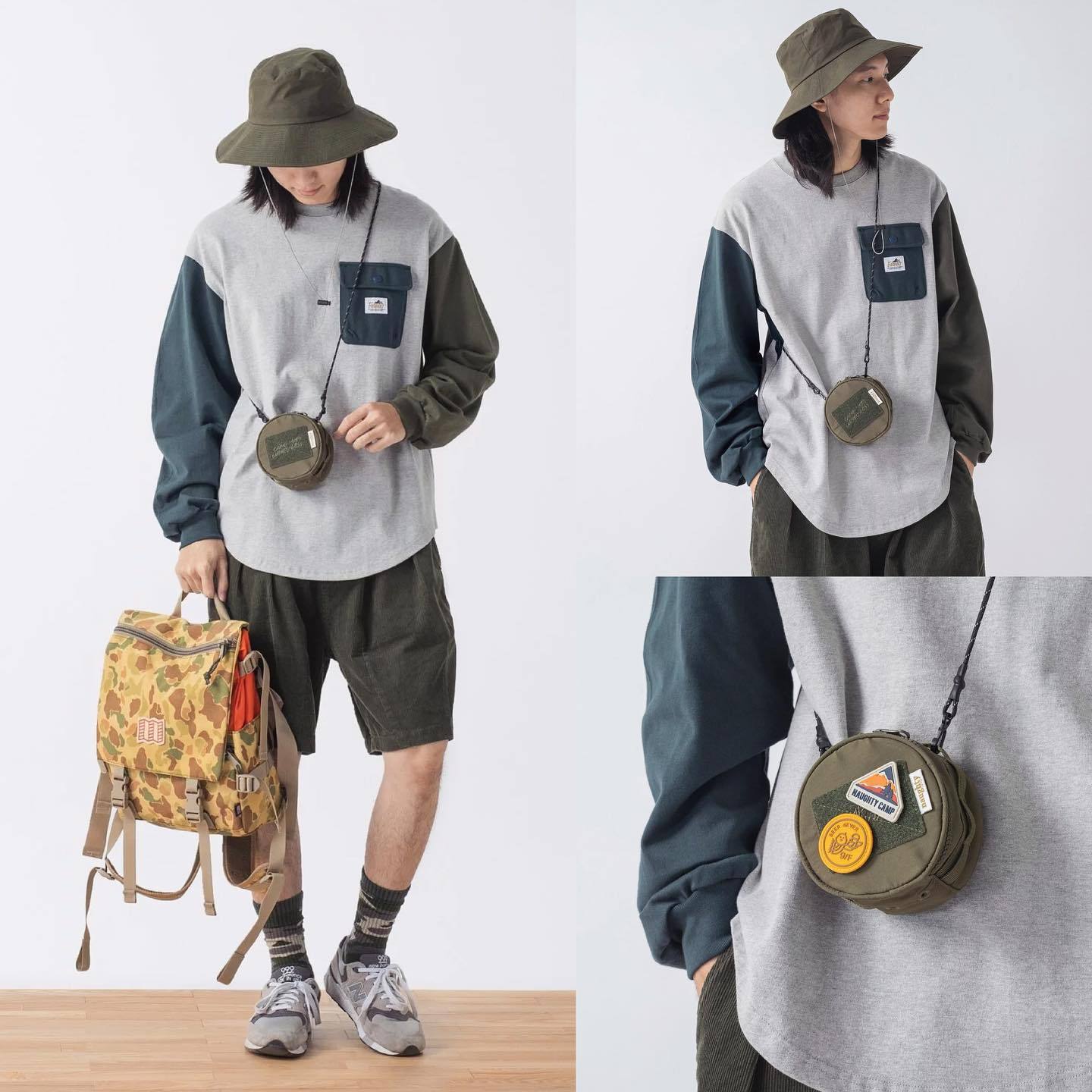 潮人必备日韩港风户外斜挎单肩休闲复古百搭露营随身小收纳圆包