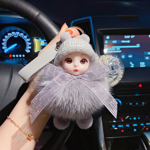 Cute fox hair soft and cute car keychain creative everlasting flower backpack ornament sister-in-law small gift personalized