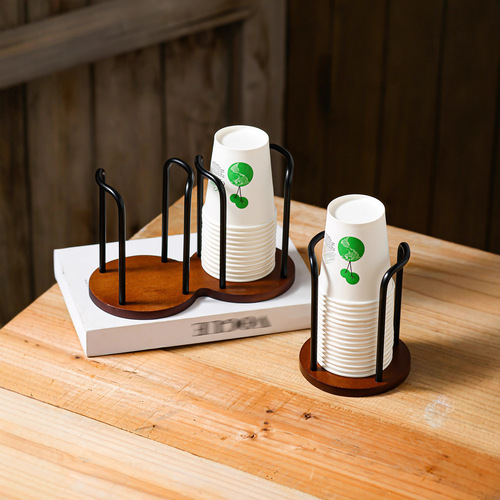 Cross-border paper cup holder disposable cup grabber desk tea table storage organizer cup coffee bamboo wood cup holder