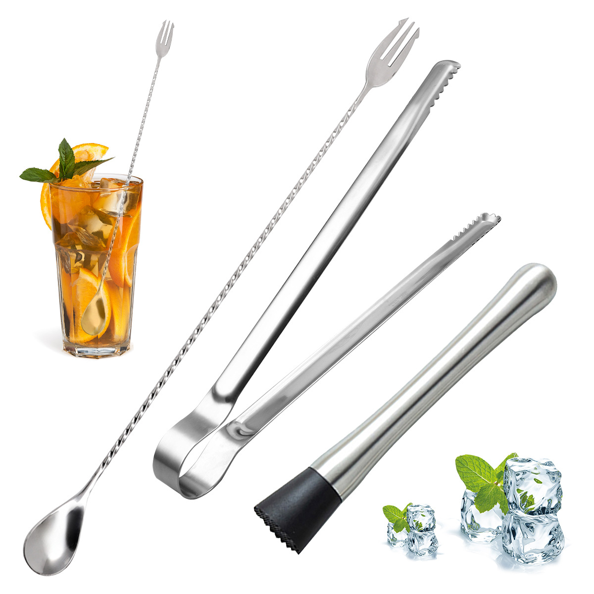 Inventario 304 de acero inoxidable helado bar de té leche cucharada barra espiral cucharada barra barra de hielo clip de hielo