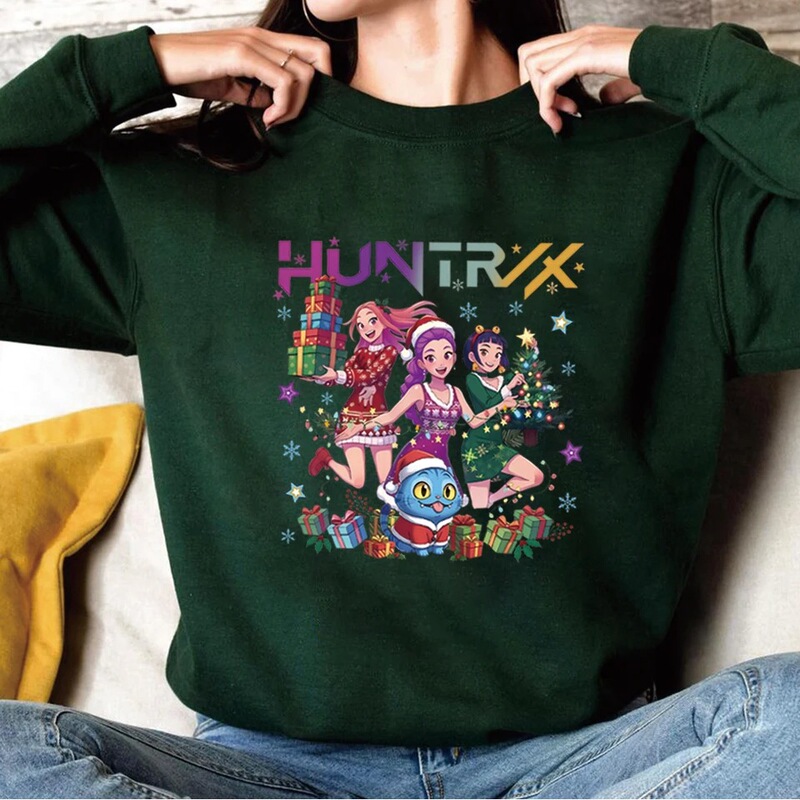 【Cross-Border European Size】Huntrix Girl and Demon Hunter Tiger Christmas Sweatshirt Cute Derpy Old